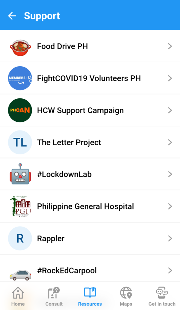 Screenshot of Support page